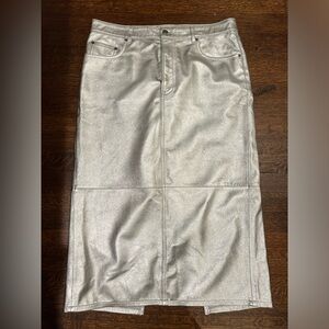 Silver leather midi skirt. Coach, size 12, from Fall 2023